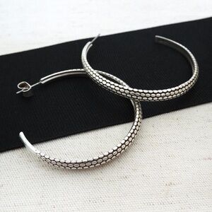 Large Silver Snakeskin textured Hoop Earrings, By Ori Tao Bijoux NWT